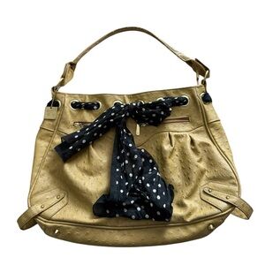 Vecceli Italy Yellow Crocodile Leather Shoulder Bag with Polka Dot Scarf Detail